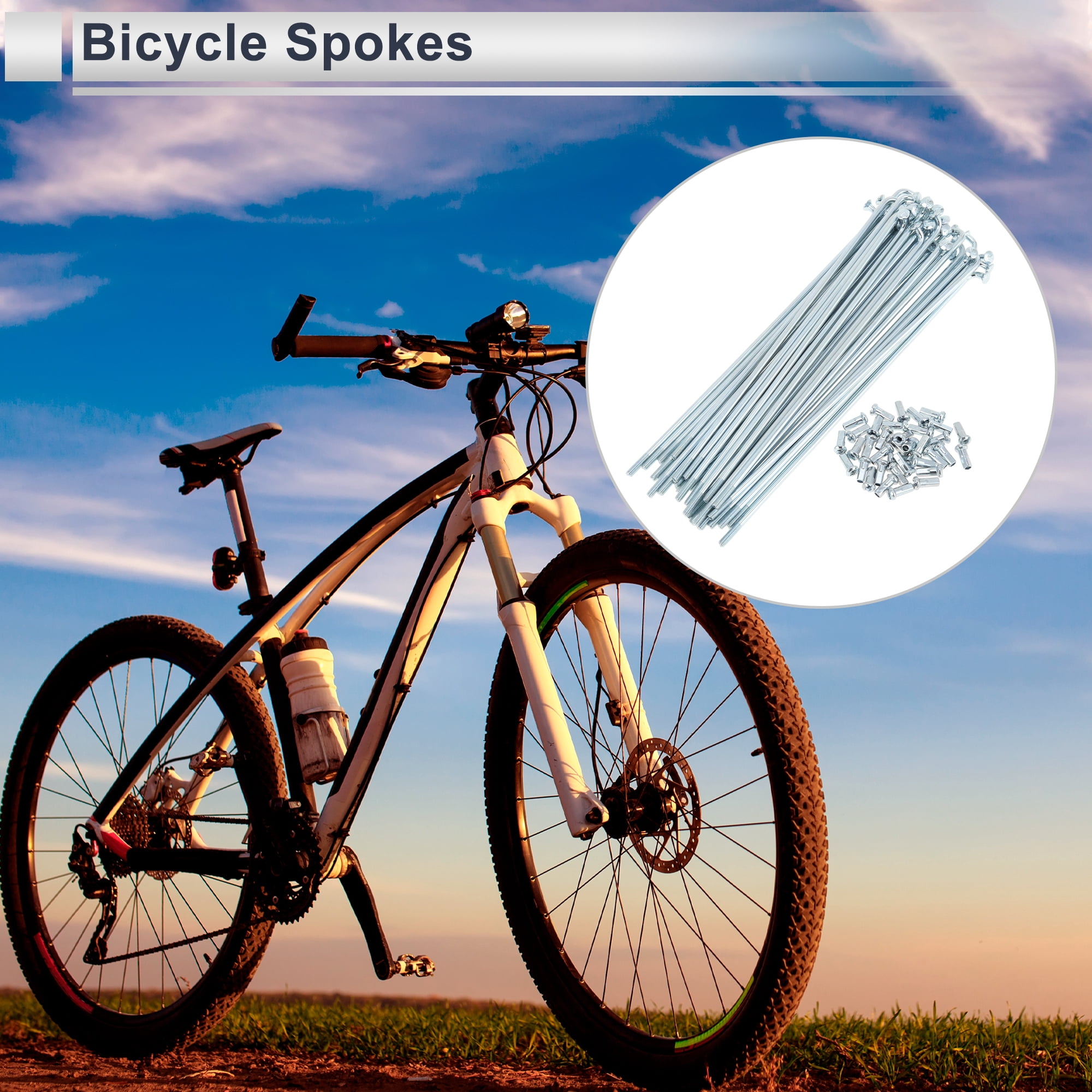 Unique Bargains 36Pcs Universal 12G Bike Wheel Spokes Carbon Steel Galvanized Silver 5.83"