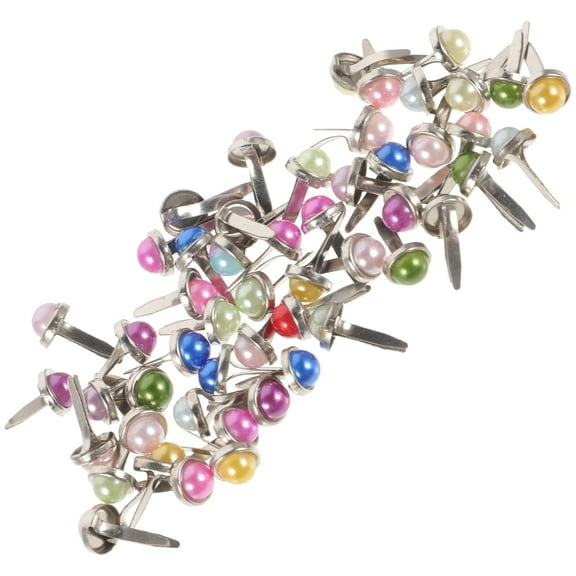 50pcs Mini Brads Pearl Round Nails for Scrapbooking Crafts DIY Use Assorted Colors 6x13mm