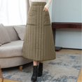 thumbnail image 6 of KHONTS Women's Winter Elastic Waist A-Line Quilted Midi Long Insulated Skirt with Pockets Green M, 6 of 8