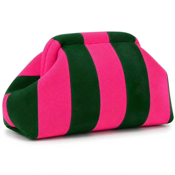 Soda Candy Woven Clutch Purses for Woman Striped Dumpling Colorblock Knitted Woven Cloud Bag for Summer Beach Evening