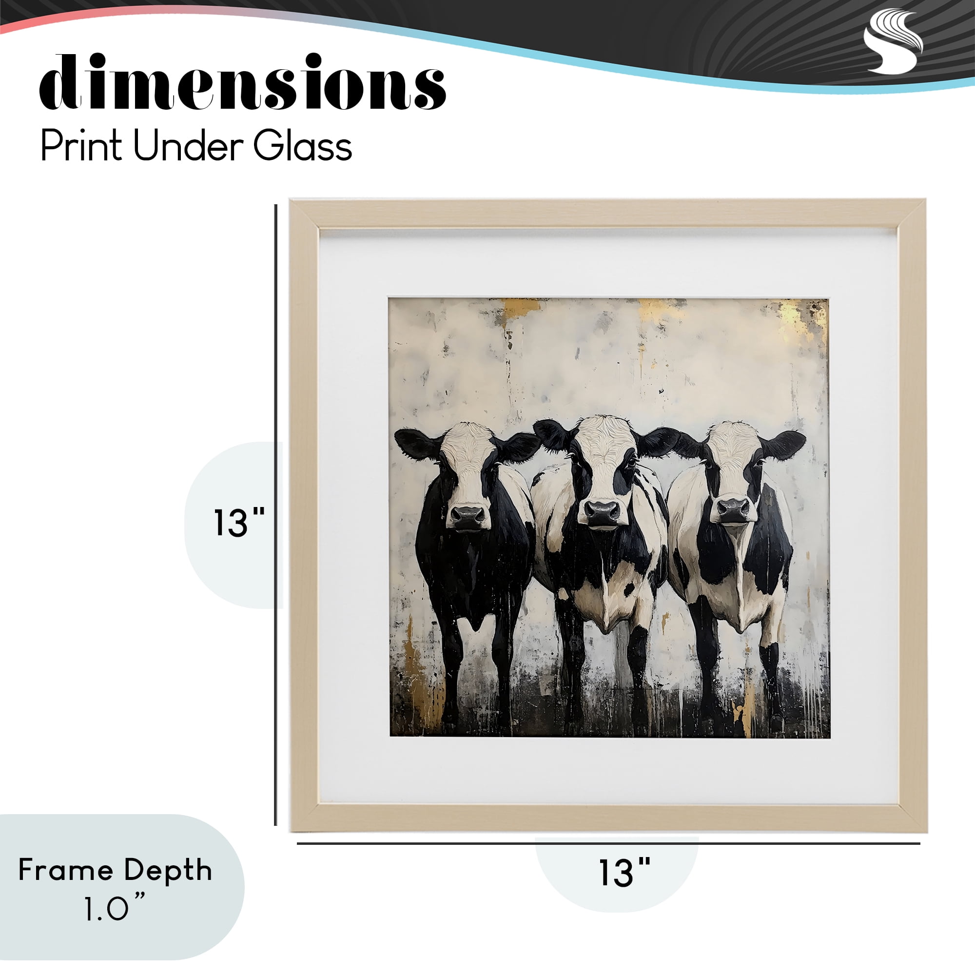 Stupell Industries Three Spotted Cows Birch Framed Print Under Glass, design by Creative Studio