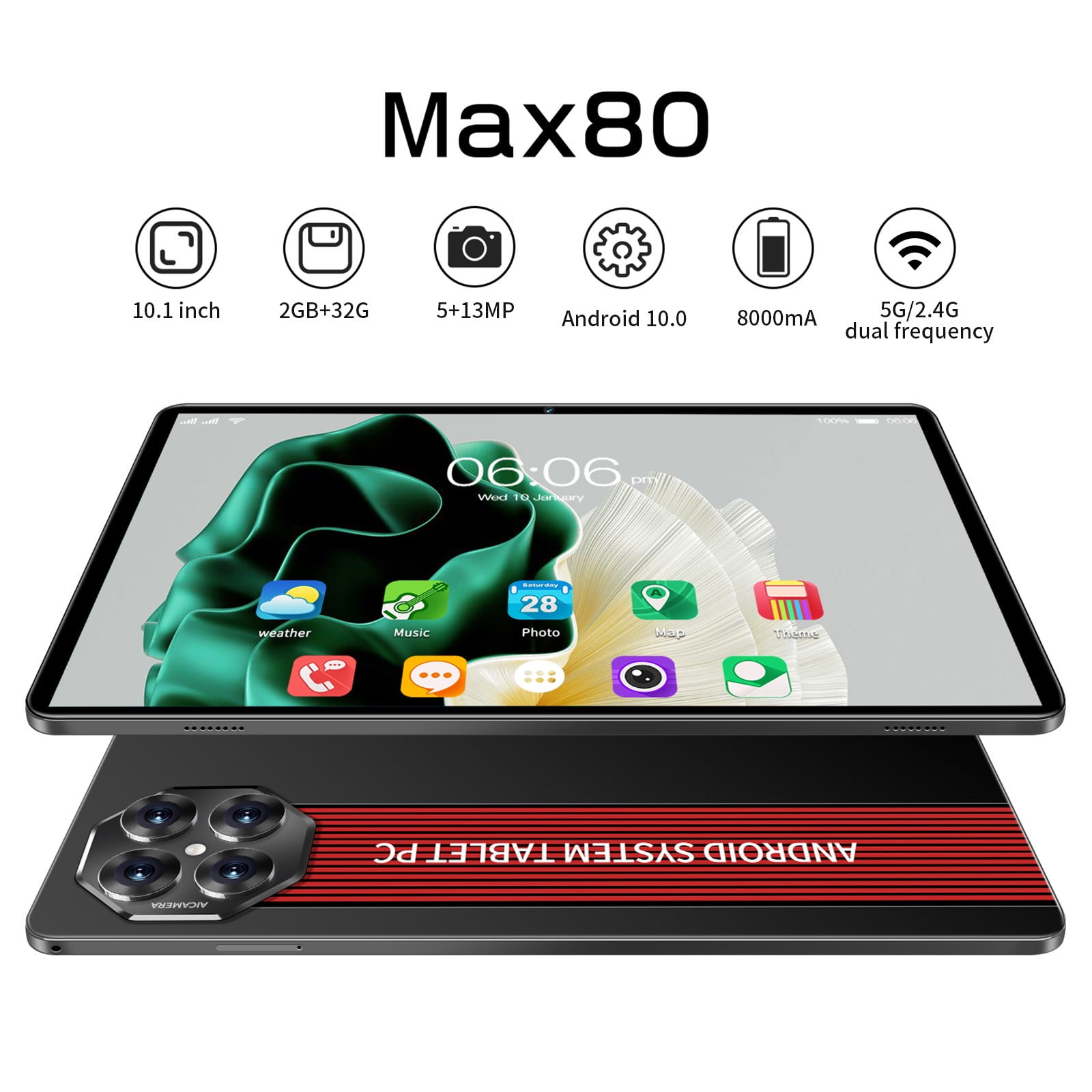Tablets for Adults, Hwkond Enhanced 2+32G 10.1-inch Android Tablet PC IPS HD Ultra-thin Screen Bluetooth WiFi（2.4G,5G）Tablet Computer Support 256G Memory Card SIM HD Voice,Black