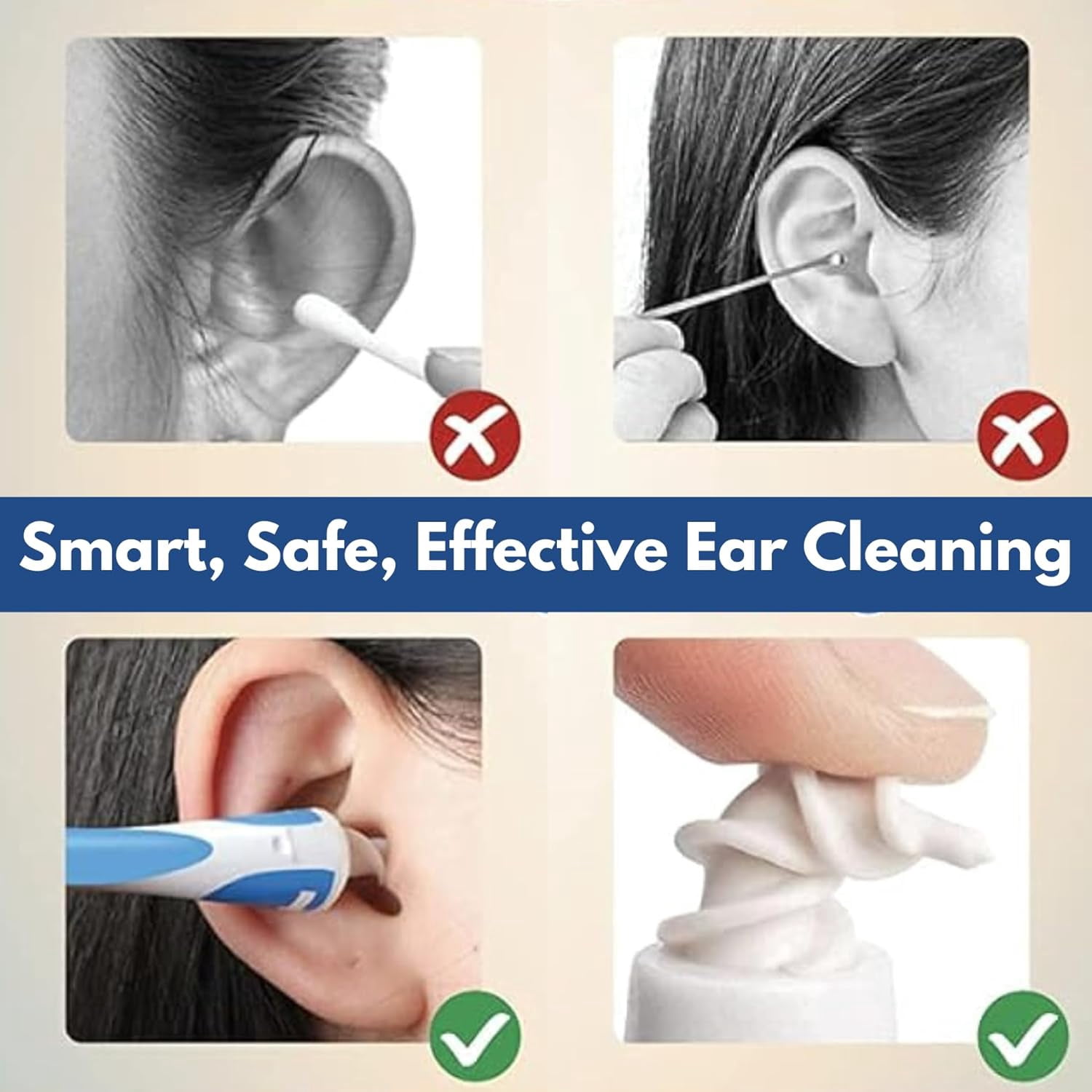 Smart Swab Ear Cleaner, Original Patented Spiral Ear Wax Removal Kit with Safety Base, 16 Soft Silicone Tips and Storage Case