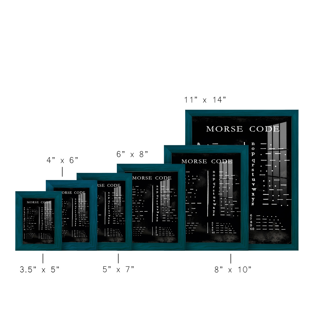 Morse Code Chart - Framed Print w/glass - Ocean Blue