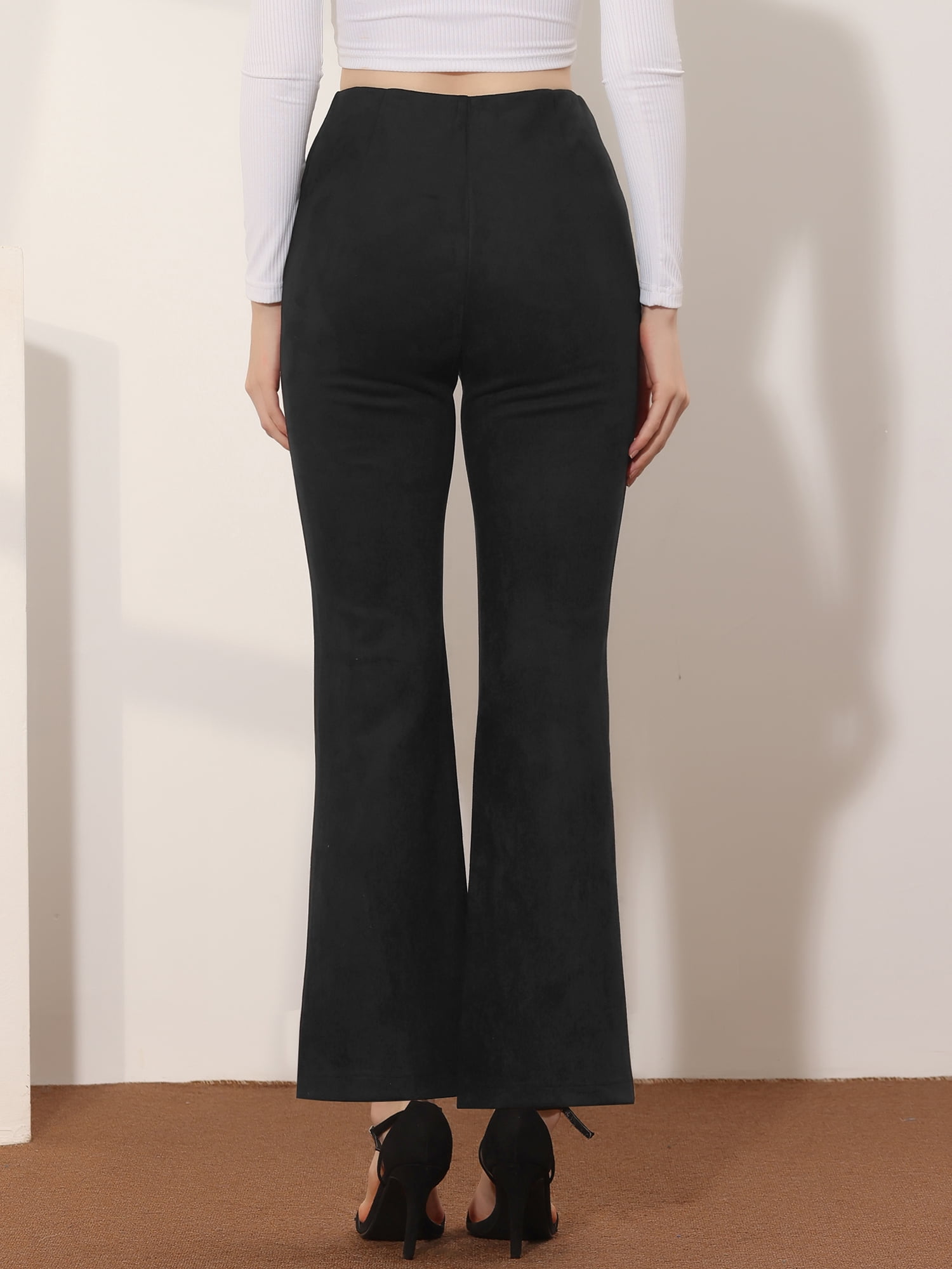 DARING DIVA Women's Faux Suede Pants Wide Legs Bell Bottom Flared Trousers XS Black