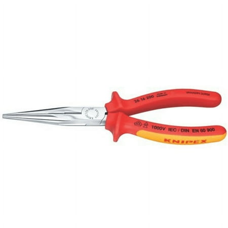 UPC: 0843221009540 | Knipex 26 16 200 Snipe Nose Side Cutting Pliers chrome plated insulated with multi-component grips  VDE-tested 200 mm by Knipex