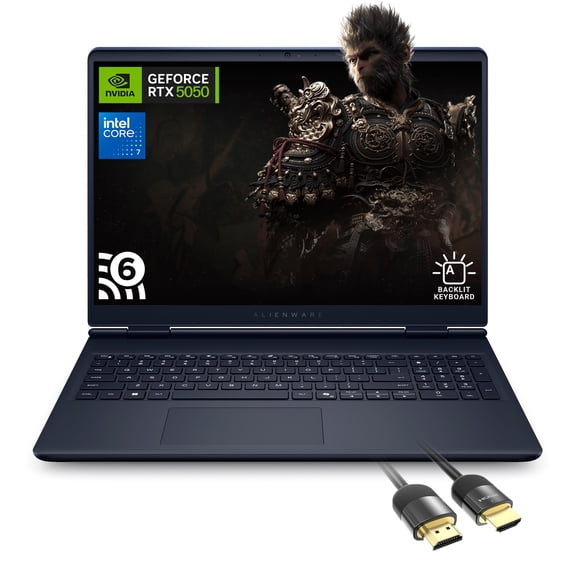 Dell Alienware 16 Aurora AC16250 Ordinateur Portable de Jeu, Intel Core 7 240H, NVIDIA GeForce RTX 5050, 16 Pouces WQXGA 120Hz IPS, 16 Go RAM, 2 To SSD, WiFi 6, Câble HDMI, Version US Clavier, Windows 11 Famille