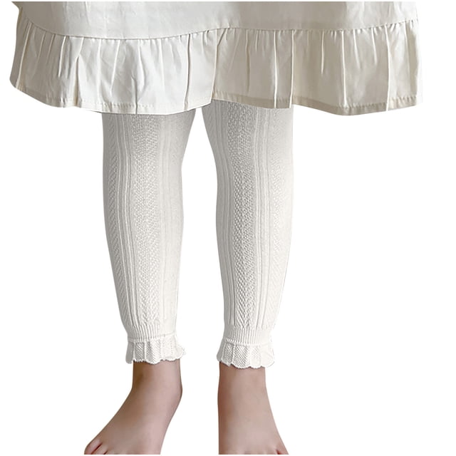 Odeerbi 3-8 Años Niñas Mallas de Punto de Canalé Pantalones Elásticos de Invierno Pantys Cálidos Pantalones Calcetines