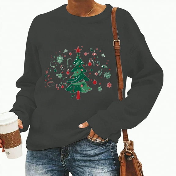 Futezty Christmas Sweatshirts for Women Novelty Funny Santa Xmas Tree Graphic Pullover Tops Loose Casual Fleece Shirts