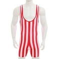 thumbnail image 3 of Sxiwei Men's Striped Wrestling Singlet Bodysuit Workout Sportwear Jumpsuit One Piece Swimsuit Red&White S, 3 of 7