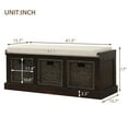 thumbnail image 3 of Topcobe Rustic Storage Bench, Entryway Bench with 3 Removable Classic Fabric Basket, Storage Bench with Removable Cushion, Espresso, 3 of 9