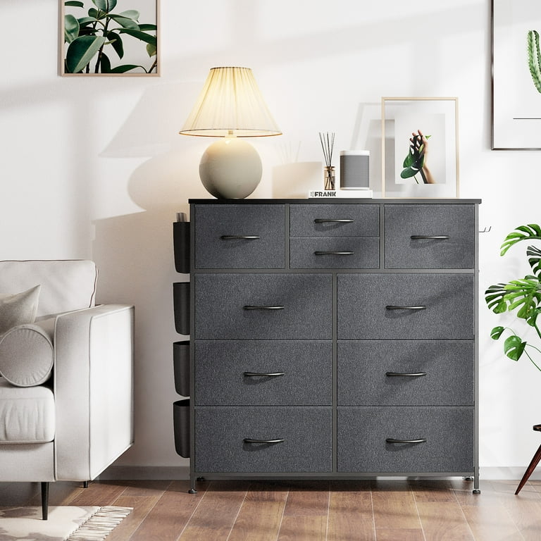 grey dresser with wood top Kelowna Solid Mahogany Wood Gray Dresser with 9 Drawers