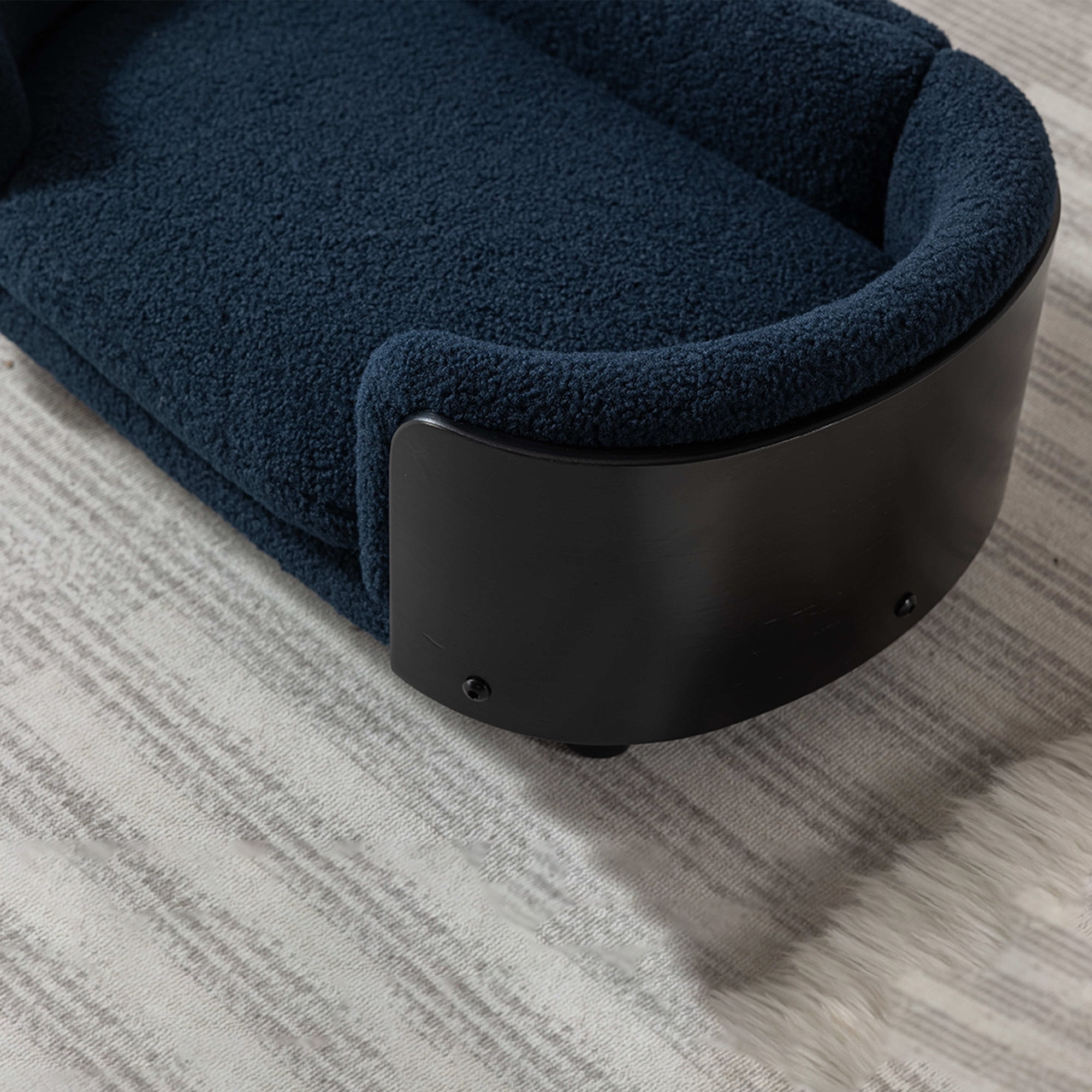 Pefilos 26" Elevated Pet Dog Bed with Solid Wood Legs and Black Bent Wood Back, Cashmere Cushion, Pet Sofa for Indoors Dogs, Dark Blue Pefilos 26" Elevated Pet Dog Bed with Solid Wood Legs and Black Bent Wood Back, Cashmere Cushion, Pet Sofa for Indoors Dogs, Dark Blue