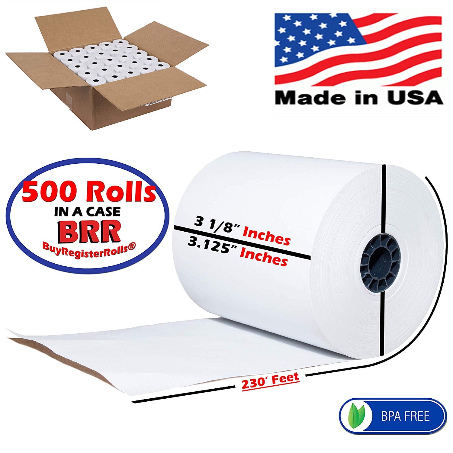 3 1/8 X 230 Thermal Paper Rolls 500 Pack 3 1/8 Thermal Premium Shrink