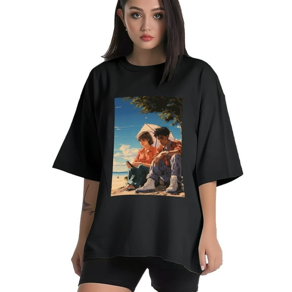 Plus Size Shirt for Women Black Tops for Women Short Sleeves Shirt for Women Seaside (48) T Shirt Crewneck Shirt for Women XS