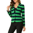 thumbnail image 5 of INSPIRE CHIC Women's Notched Lapel Long Sleeves Button Striped Blazer M Green Navy, 5 of 8