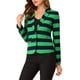 thumbnail image 4 of Blazer a rayas de mujer con solapa de pico y mangas largas, botón, XL, verde y azul marino, 4 of 7