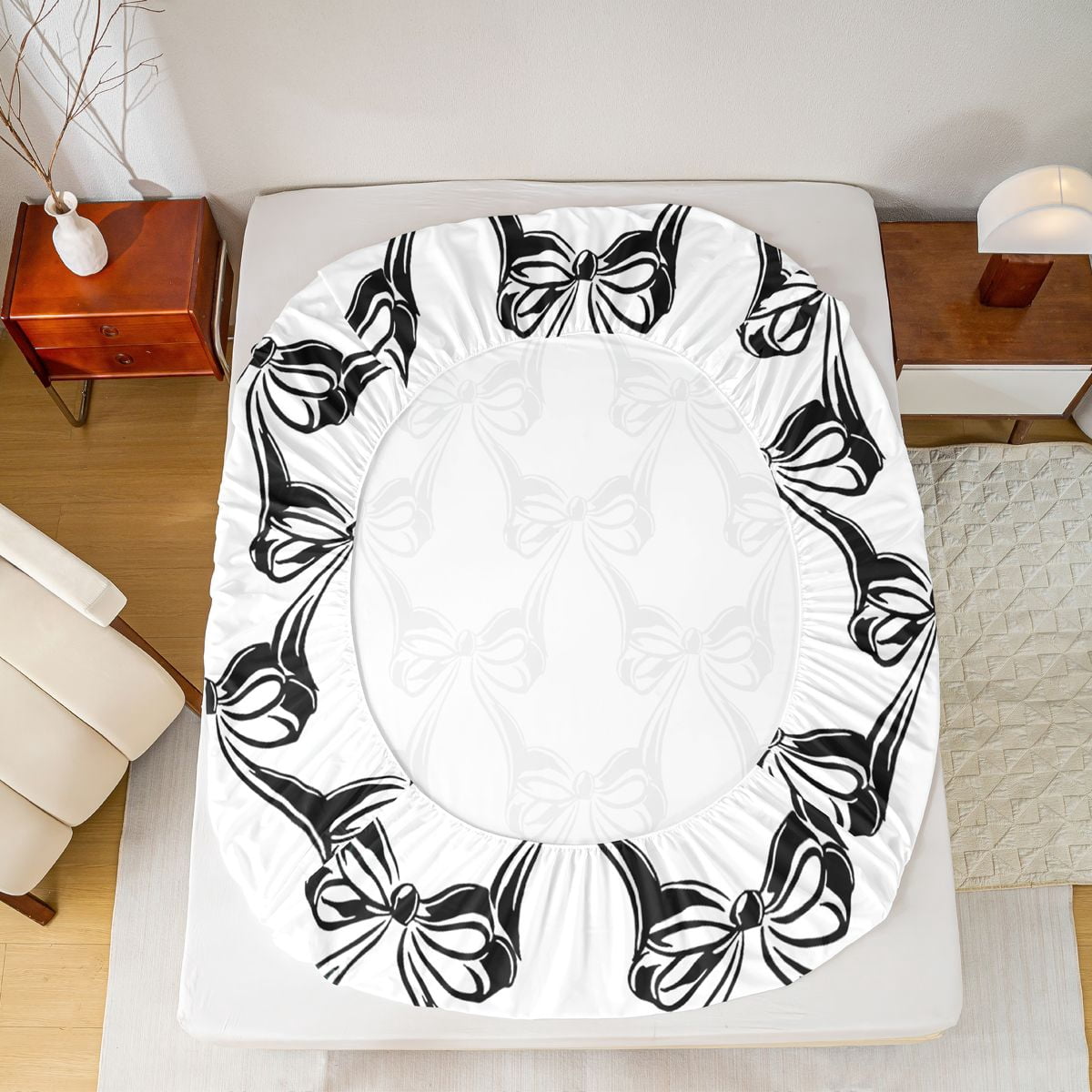 Homewish Black Bowknot Twin Sheet Sets,Cartoon Bowtie Print Twin Fitted Sheet,Bowtie Bow Ribbon 03 For Girls,Microfiber Bedroom Decor,3 Pieces