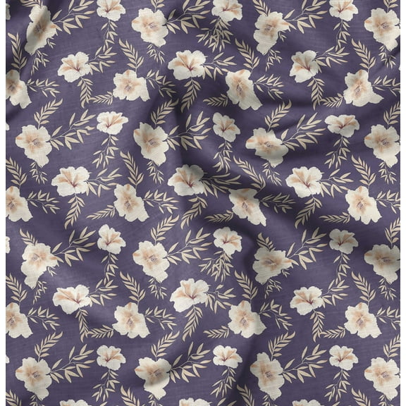 Soimoi Pure Silk Purple Fabric By the Yard - 42 Inch Wide - Florals, Leaves Print Fabric - Elegant & Beautiful Patterns for Fashion and Home Decor Printed Fabric