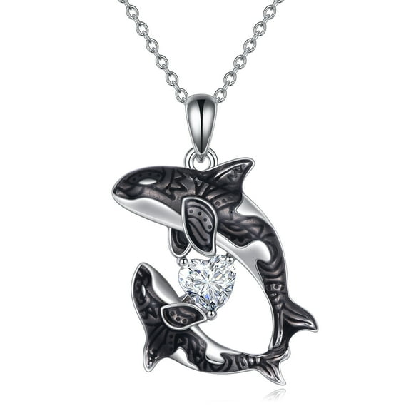 Killer Whale Orca Heart CZ Necklace Sterling Silver Ocean Jewelry for Women Gifts for Mom Daughter Mothers Day