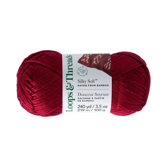Silky Soft Yarn by Loops & Threads - Yarn for Knitting - Crochet - Weaving - and Arts & Crafts - Red - Bamboo - 3.5 oz