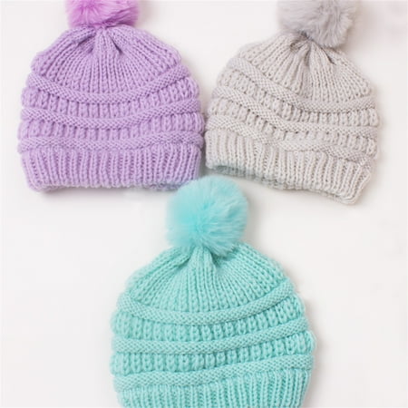 

TOWED22 Baby Hats 6-12 Months Toddler Baby Boys Girls Knitted Cap Beaniess Pompom Elastics Turban Winter Warm Hat Khaki