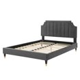 thumbnail image 3 of Platform Bed Frame, Queen Size, Velvet, Dark Grey Gray, Modern Contemporary Urban Design, Bedroom Master Guest Suite, 3 of 10