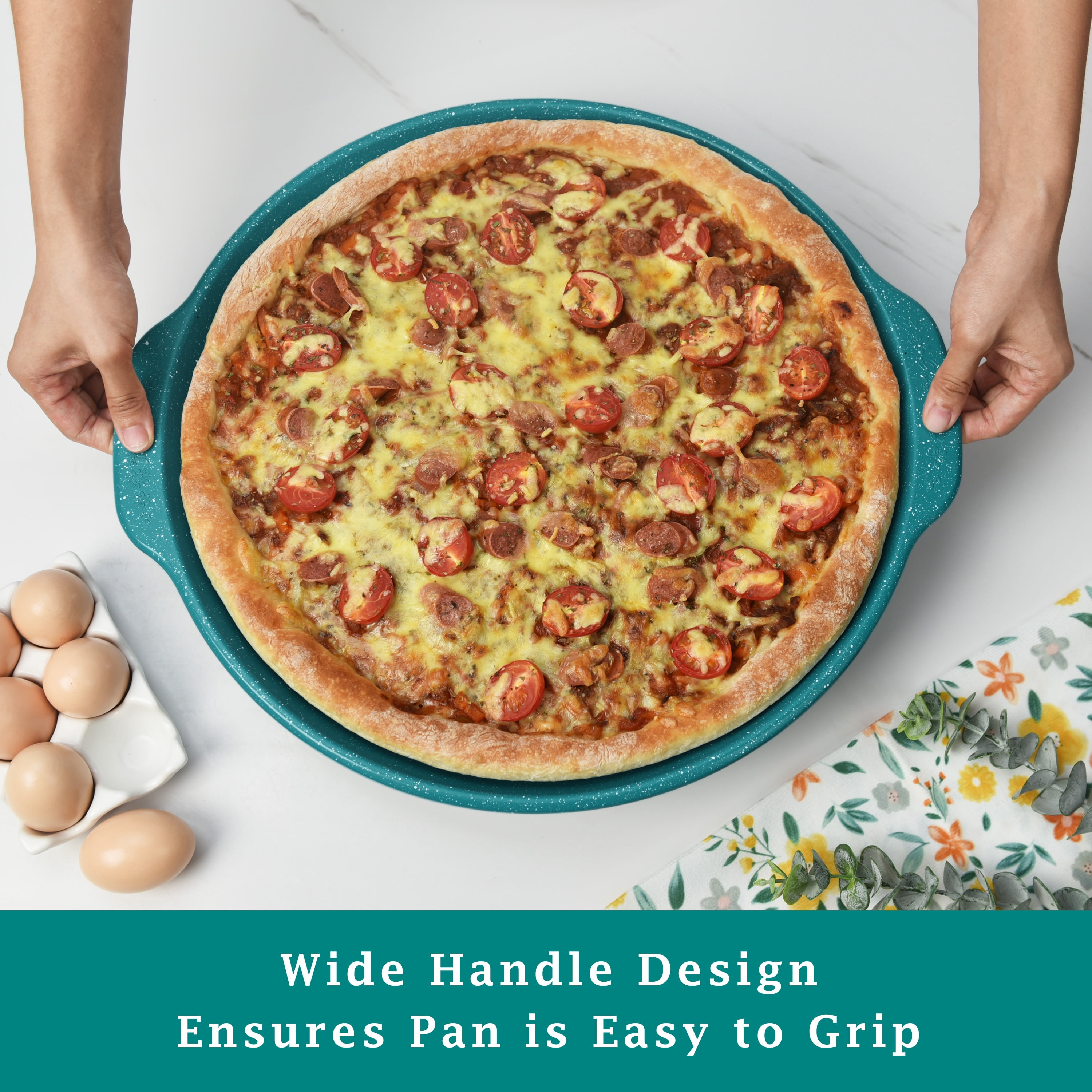 (4 pack) The Pioneer Woman Teal Speckle 16" Nonstick Aluminum Pizza Pan