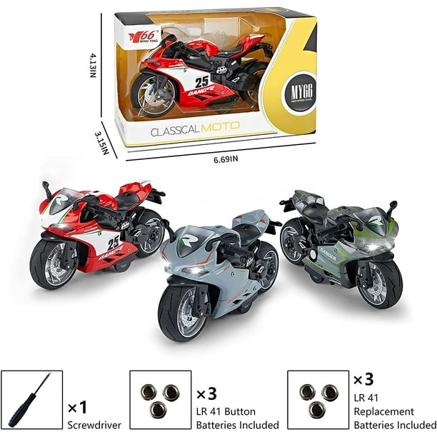 Motorcycle Toy,Pull Back Vehicles,Alloy Toy Motorcycle with Sound and Light,Motorcycle  Replica 1:12 Scale,Motorcycle Toys for Kids 3-9 (Silver) 
