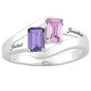 Women's Personalized Planet Sterling Silver Engraved Couple's Ring with Emerald-Cut Birtstones