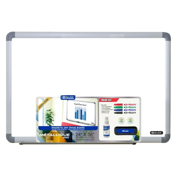 BAZIC Magnetic Dry Erase Board Aluminium Frame 24"x36", Whiteboard, 12-Pack