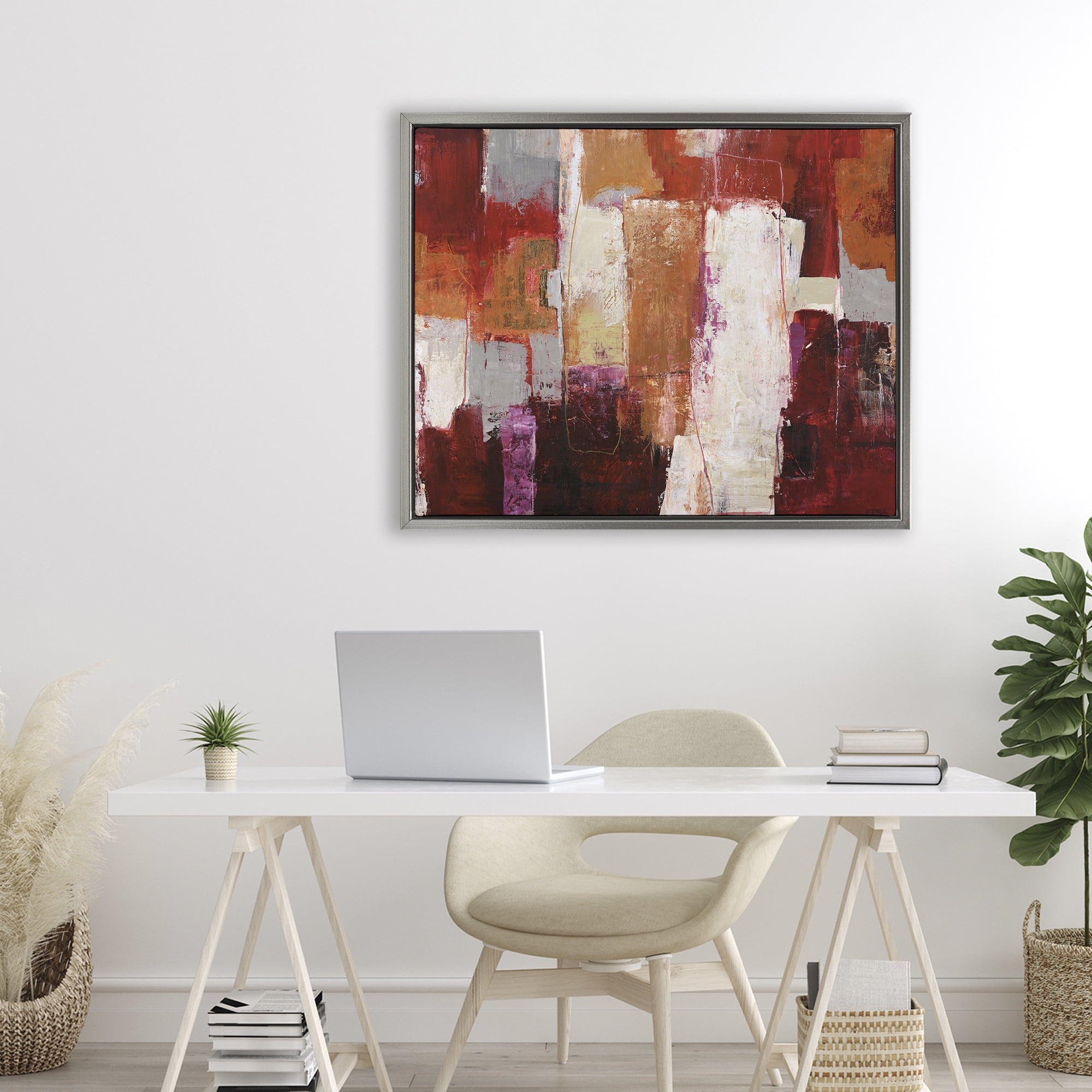 Deconstructed City Abstract Gray Framed Floater Canvas Wall Art, design by Design Fabrikken