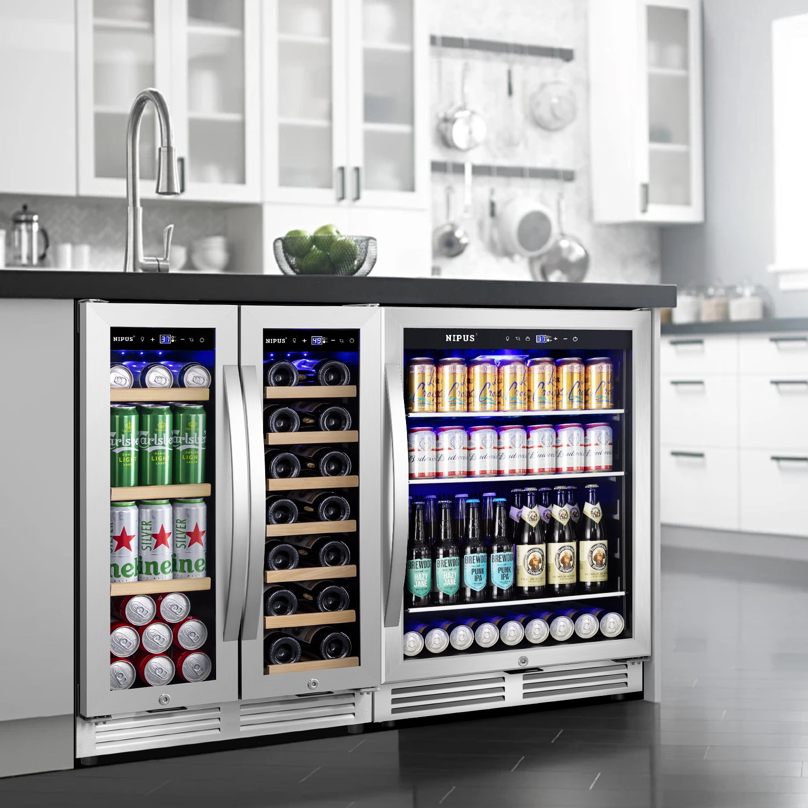 Nipus Wine Cooler and Beverage Refrigerator,Hold 20 Bottles and 200 Cans,Mini fridge with Glass Door for Home/Bar/Office(2 Pack)