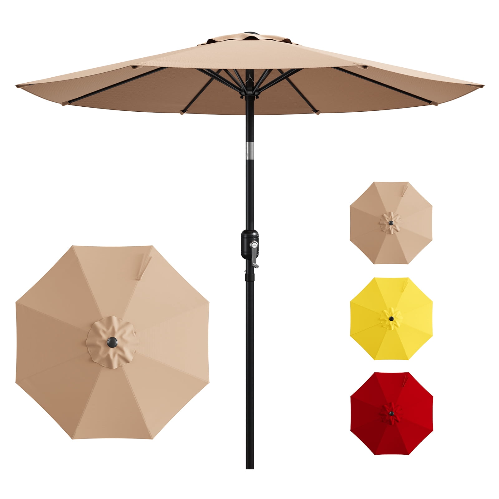 HaiCube 9FT Patio Umbrella -Acrylic Fabric, 10-Year Fade-Resistant, 1.5" Heavy Duty Steel Pole, 8 Ribs, Push Button Tilt & Crank, UV Block for Garden Deck Pool, Khaki
