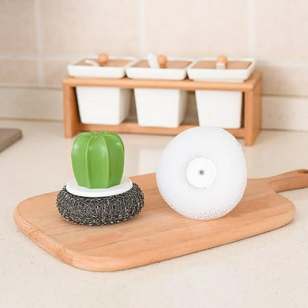 

JeashCHAT Cactus Handle Stainless Steel Wire Ball Kitchen Bowl Cleaning Tool Clearance