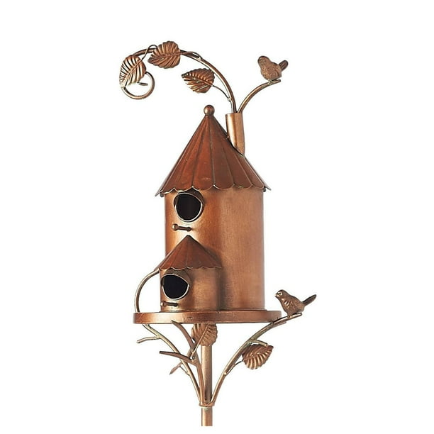 QAZXD Birdhouse Garden Stakes, Metal Bird House with Pole, Large Bird