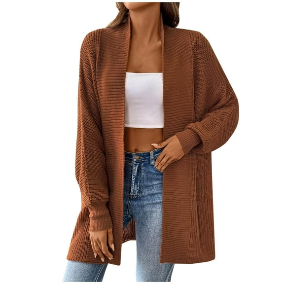 RYRJJ Womens Oversized Cardigans Soft Knit Cardigan Sweater Fall Trendy V-Neck Open Front Long Outwear Coat(Brown,Free Size)