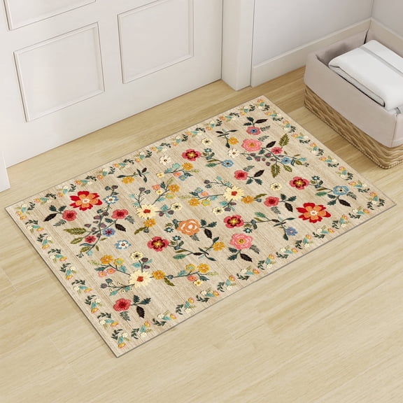 Pentantan 2'x3' Floral Area Rugs, Machine Washable Rug for Living Room- Soft Indoor Carpet, Low Pile for Bedroom, Dining Room, Playroom, Office