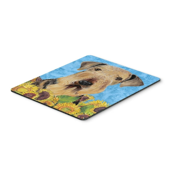 Airedale in Summer Flowers Mouse Pad Hot Pad or Trivet