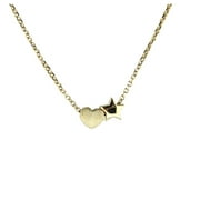 18K Solid Yellow Gold Satin Heart and Polished Star Necklace 16 inches with extra rings at 14 inches
