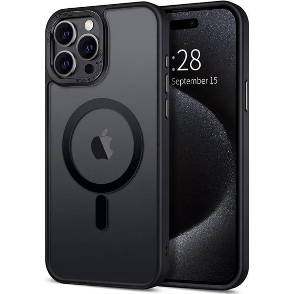 Case for iPhone 15 Pro Max Case Magnetic Translucent Matte Phone Cases 6.7" [Compatible with MagSafe] Thin Slim Fit Shockproof Bumper Hard Protective Cover for Women Men Girls, Frosted Black