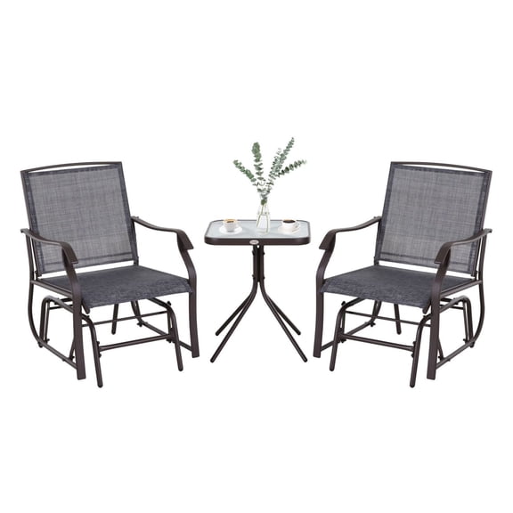 Outdoor Glider Swing Set - 3 Pcs Bistro Furniture with Table, Breathable Mesh, 352 lbs Capacity, Garden Patio Rocking Chairs, Gray