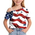 thumbnail image 5 of Amzcrzy Girls T Shirt One Shoulder Short Sleeve T Shirts for Girls 5-13 Years American Flag Print Casual Summer Tops Lightweight Breathable Independence Day 4th of July Outfits @4 11 Years, 5 of 9