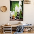 thumbnail image 2 of Spa Tapestry, Zen Stones with Orchid and Candles Green Plants at the Background Print, Wall Hanging for Bedroom Living Room Dorm Decor, 60W X 80L Inches, White Green and Black, by Ambesonne, 2 of 5