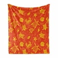 thumbnail image 1 of Orange Soft Flannel Fleece Throw Blanket, Swimming Turtles and Crabs with Seashells Bubbles and Starfish Tropical, Cozy Plush for Indoor and Outdoor Use, 50" x 60", Burnt Orange Yellow, by Ambesonne, 1 of 5
