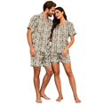 thumbnail image 5 of Couples Pajama Sets Matching Halloween 2 Piece Short Sleeve Button Down Pjs Soft Lightweight Sleepwear Loungewear for Her Him with Allover Graphic Print Beige L, 5 of 6