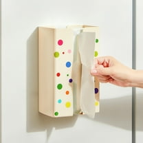 Magnetic Tissue Box Holder | Wall Mounted Wet Wipe Dispenser | No Drill Adhesive & Magnetic Mount | Space Saving Kitchen & Bathroom Organizer | Beige Plastic