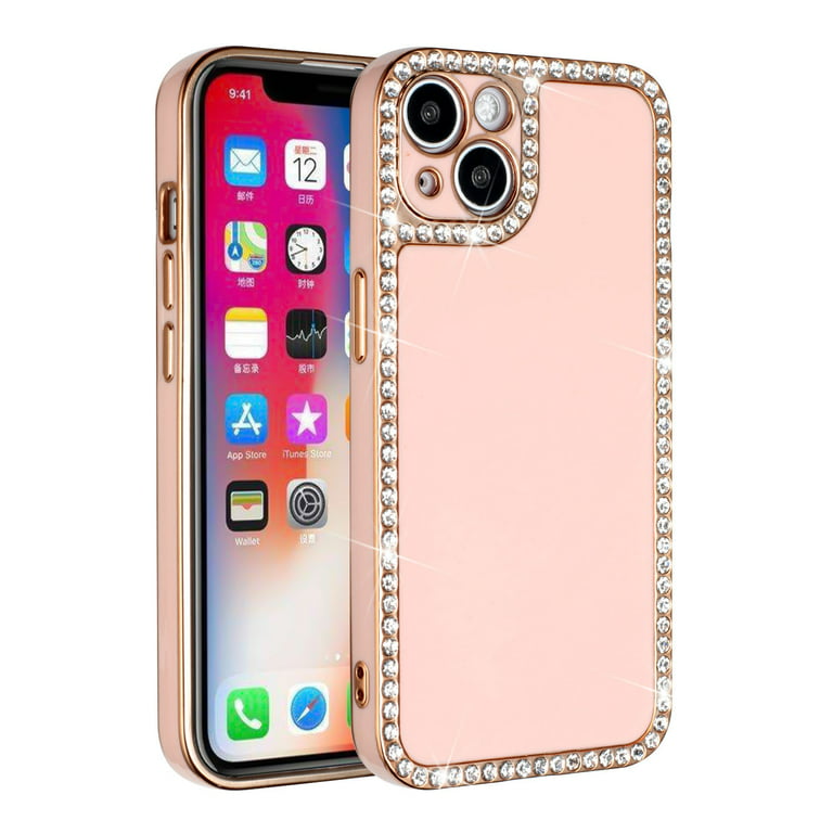 case for iPhone 13 Pro Max, silicone with chrome gold camera protection.