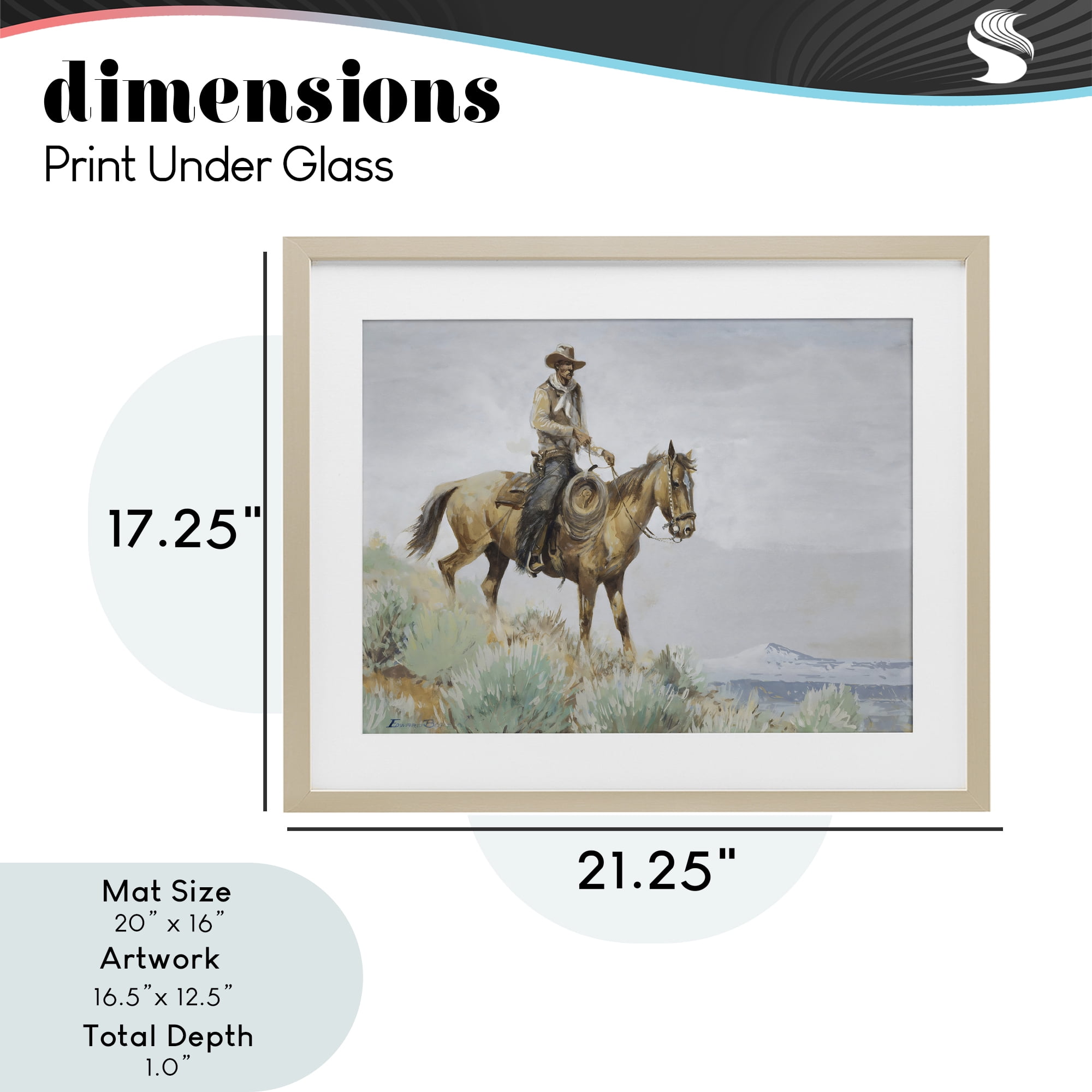 Stupell Industries Mounted Cowboy on Sagebrush Ridge Birch Framed Print Under Glass, design by Arlington Prints