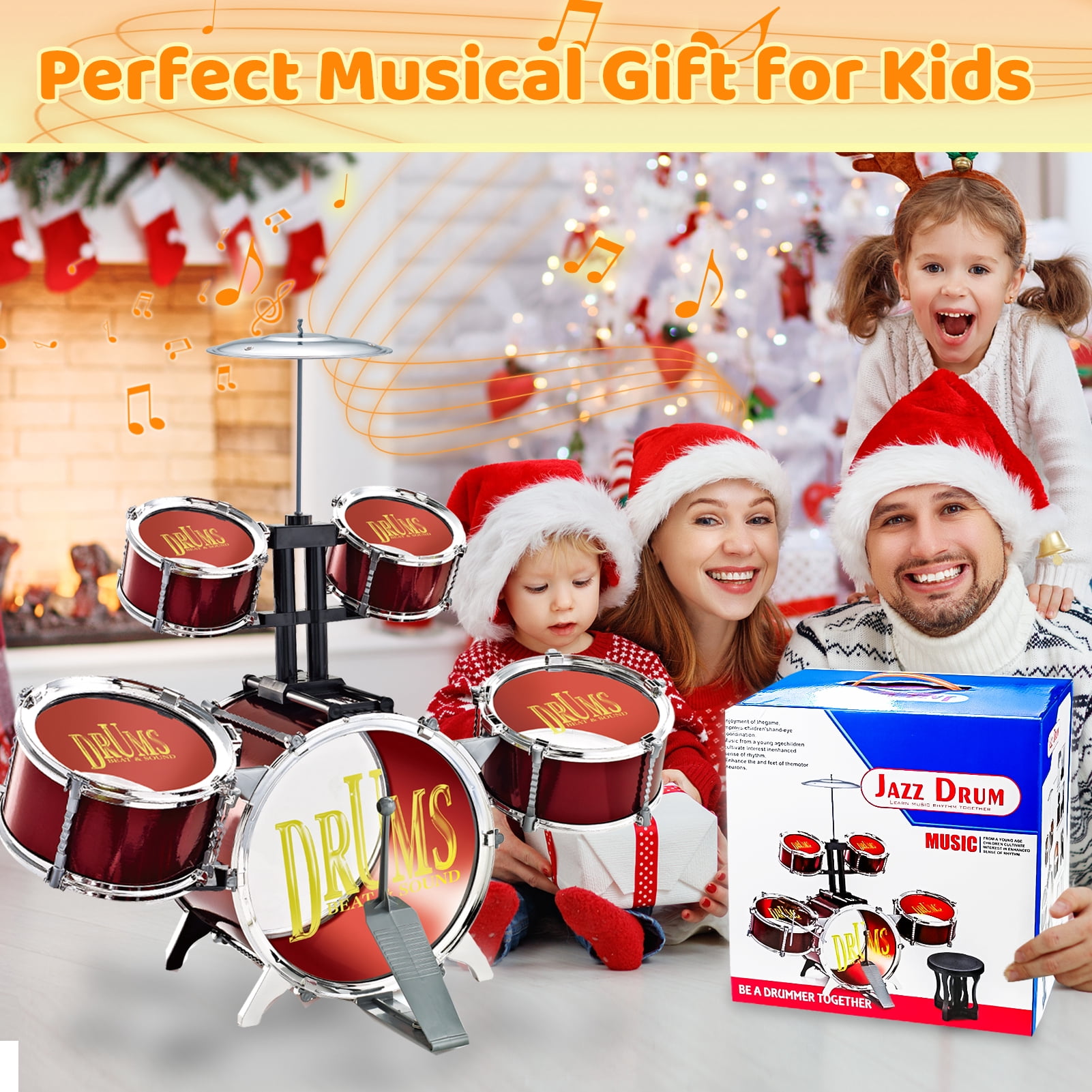 LINXUXIE Upgrade Big Size Kid Drum Set for Toddlers with 5 Jazz Drum Kit & Star Light Musical Instrument Toys,Boys Gils Gifts for Aged 1-3 3-5